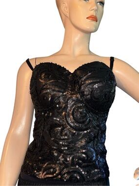 Black Sequin  Y2K Sequin Bustier Top